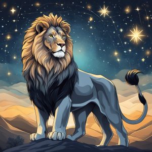 astrology leo man image of a lion in a starry background