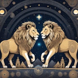 primal astrology showing two lions in a celestial setting